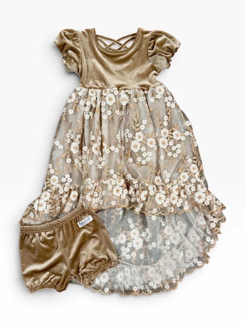 Bella & Omi Beautiful Fall Floral Lace High-Low Dress w/shorts